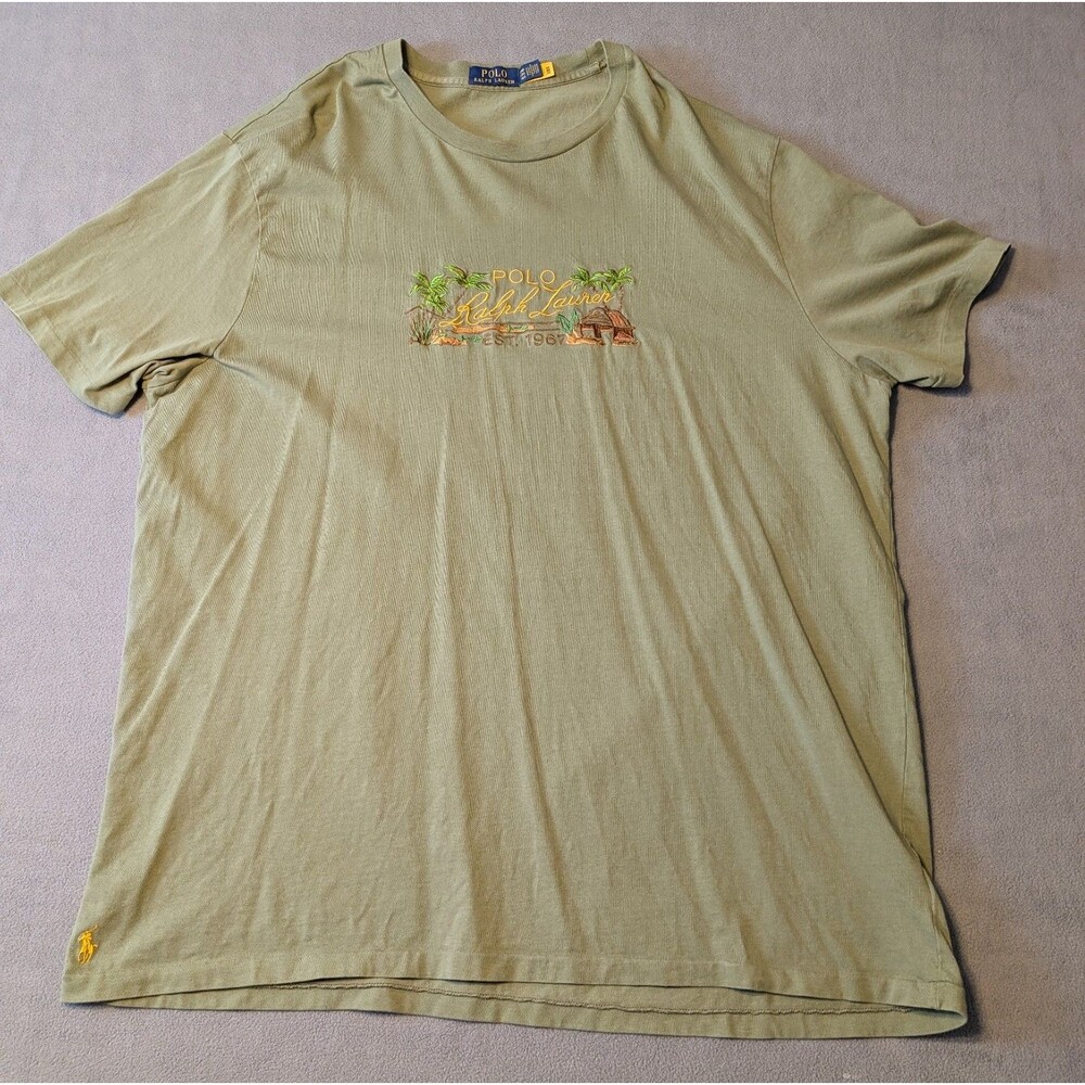 Polo Ralph Lauren 3XB Big Tall Island Beach Embroidered T Shirt Green Mens Palm